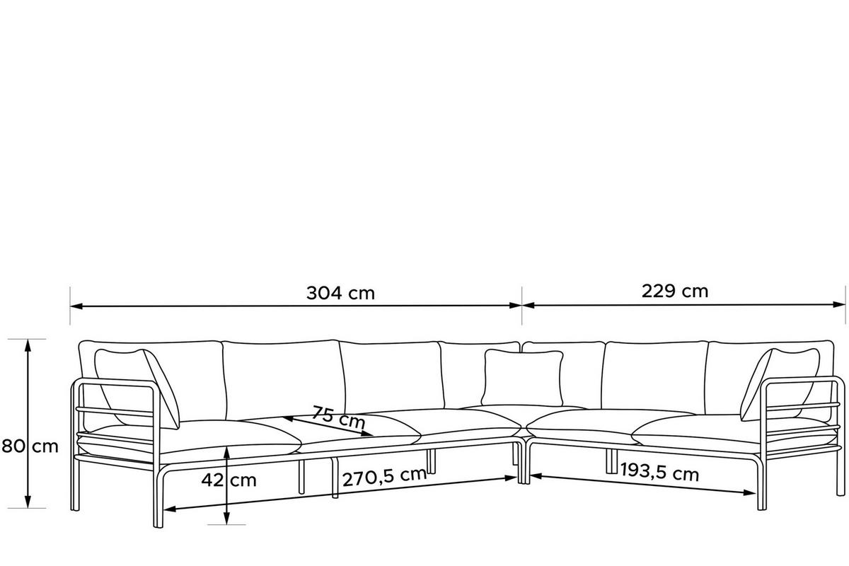 GARTENECKSOFA RAMBE 5-Sitzer mit Kissen, Anthrazit/Beige - Dunkelgrau/Beige, Textil/Metall (304/80/229cm) - KONSIMO®