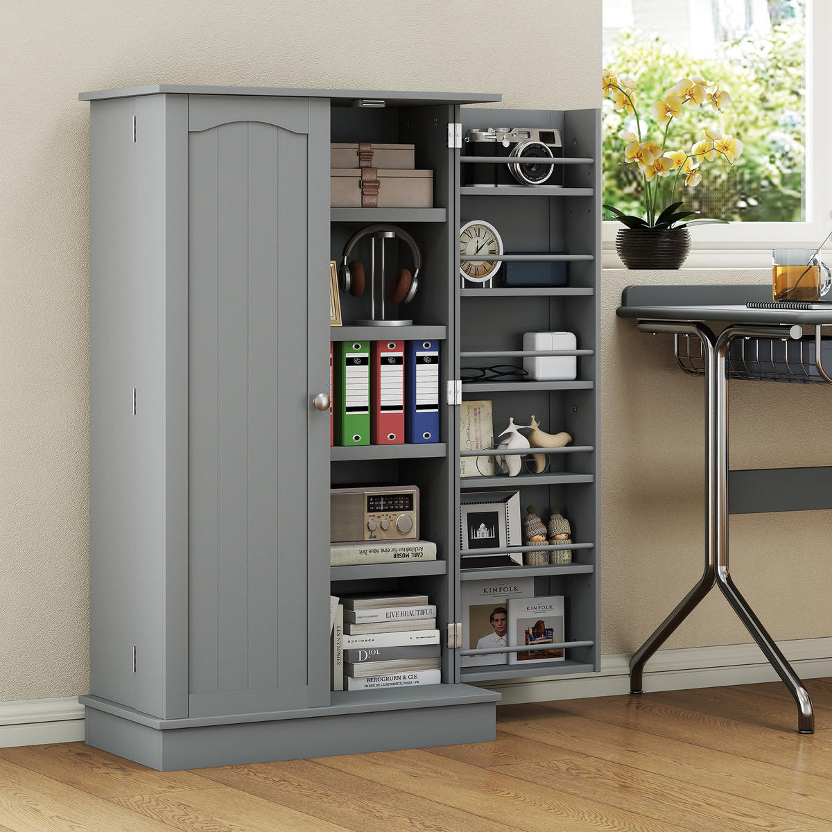MEHRZWECKSCHRANK DE-11151 5 Böden Grau - Grau, Holzwerkstoff (30/104/60cm) - ComfortXL