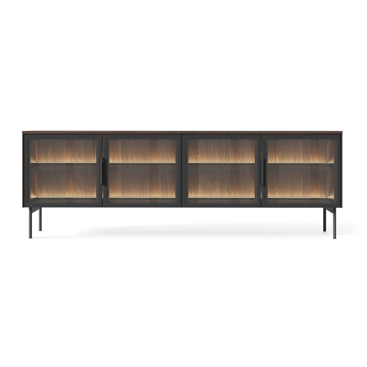 TV-LOWBOARD Lumi mit Glasfronten Eiche Dunin 181 cm - Dunkelbraun/Schwarz, Holzwerkstoff/Metall (181.3/39.3/39.3cm) - Selsey