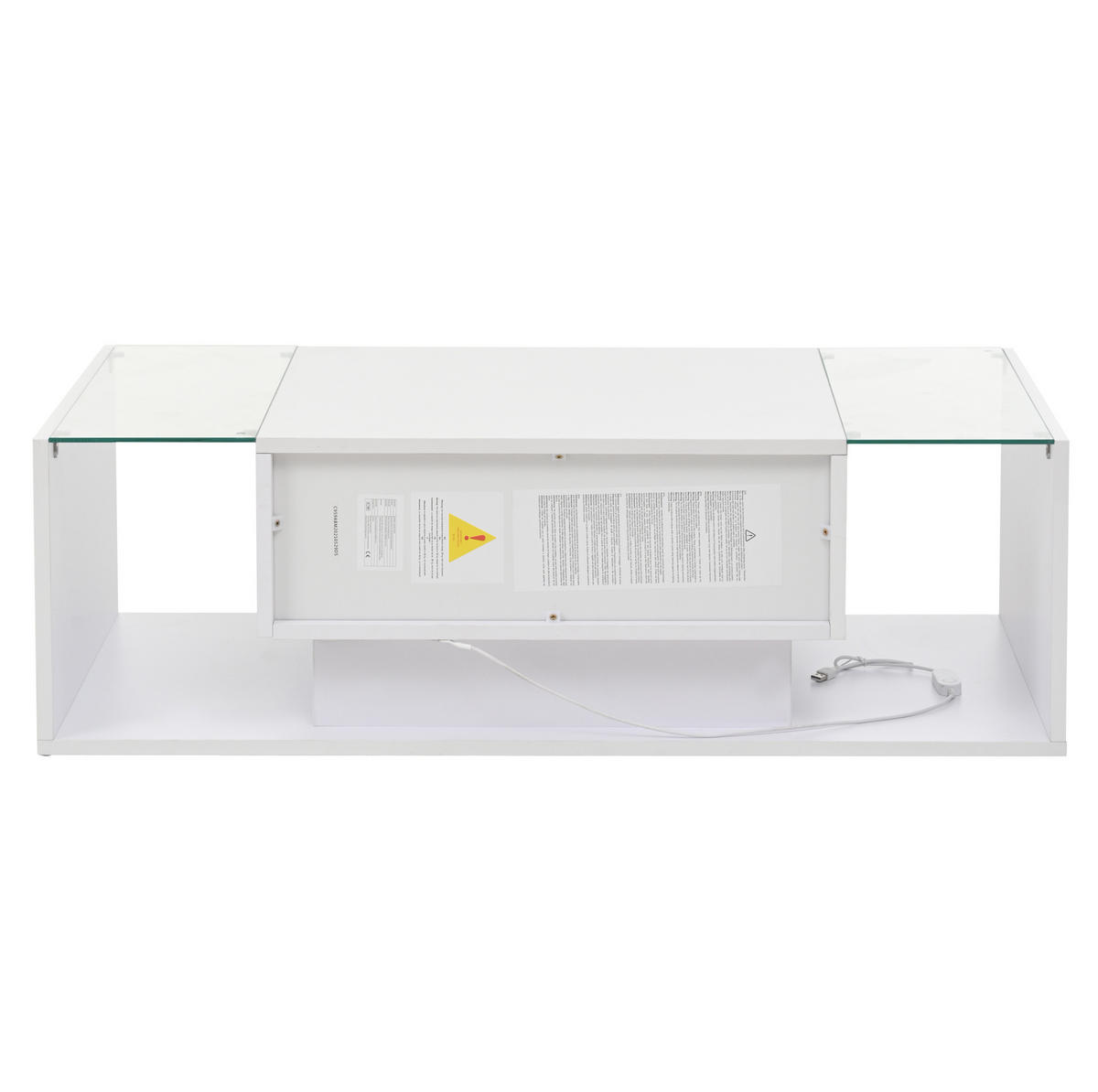 COUCHTISCH 100/50 cm mit Schublade, LED-Beleuchtung und gehärtetem Glas - Weiß, Holzwerkstoff (100/50/31cm) - BEAOK