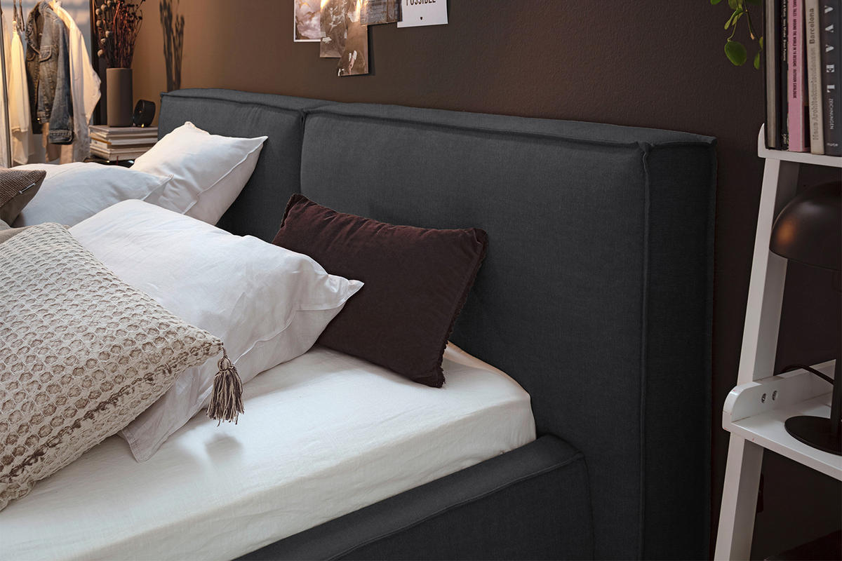 POLSTERBETT CARLO Granit Massivholz - Dunkelgrau/Grau, Textil (160/200cm) - KAWOLA