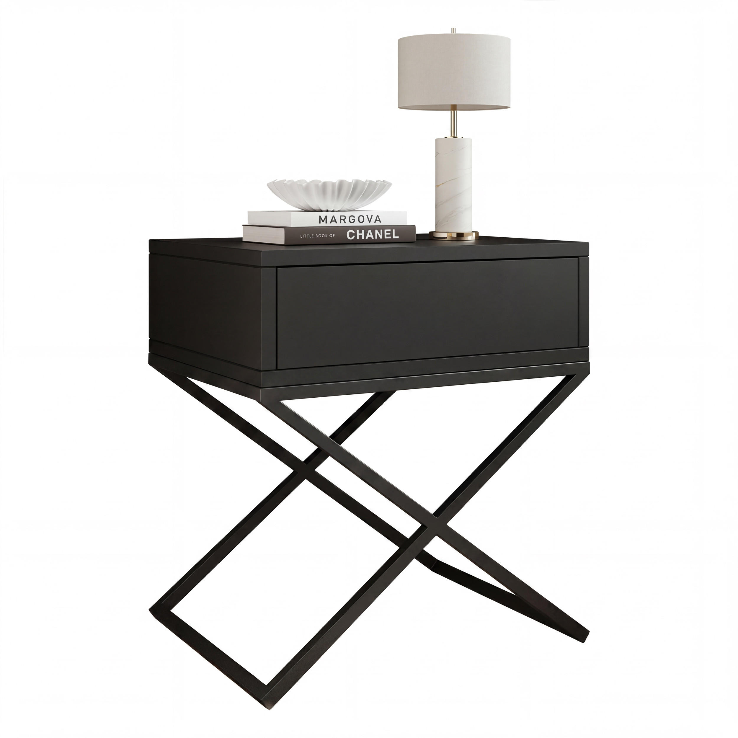 NACHTSCHRANK KSENO mit Schublade, 45/35/50 cm, Schwarz - Schwarz, Holzwerkstoff/Metall (45/50/35cm) - Idohome