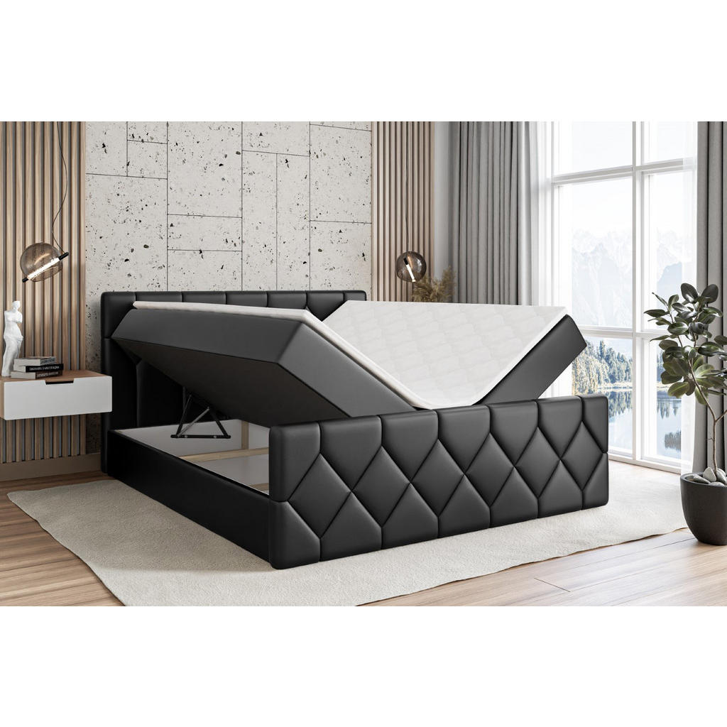 Thumbnail - Altdecor Boxbett, Schwarz Hochglanz, Holzwerkstoff, Höhe ca. 20 cm, 140x200 cm, Schlafzimmer, Betten, Boxspringbetten