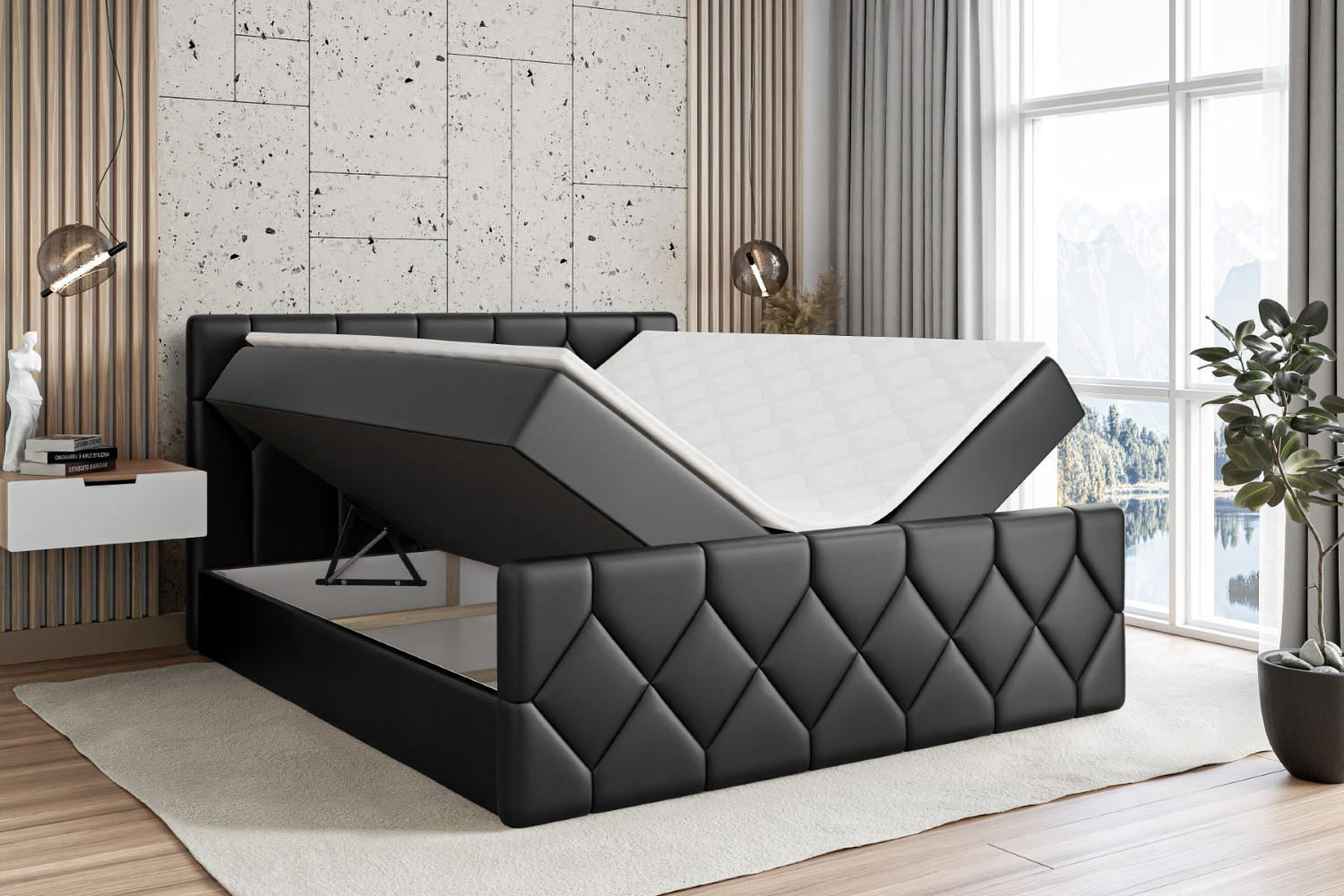 Thumbnail - Altdecor Boxbett, Schwarz Hochglanz, Holzwerkstoff, Höhe ca. 20 cm, 200x200 cm, Schlafzimmer, Betten, Boxspringbetten