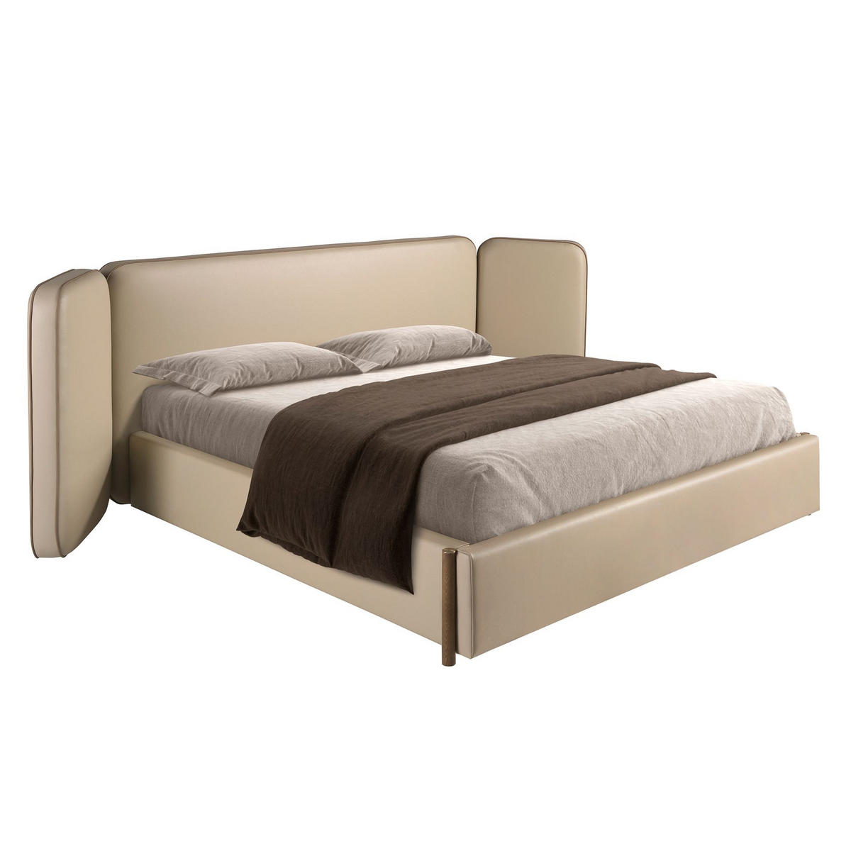 BETT Bett aus Kunstleder in der Farbe Mink 341/227/106 cm - Fango/Walnussfarben, Leder/Holz (180/200cm) - ANGEL CERDA