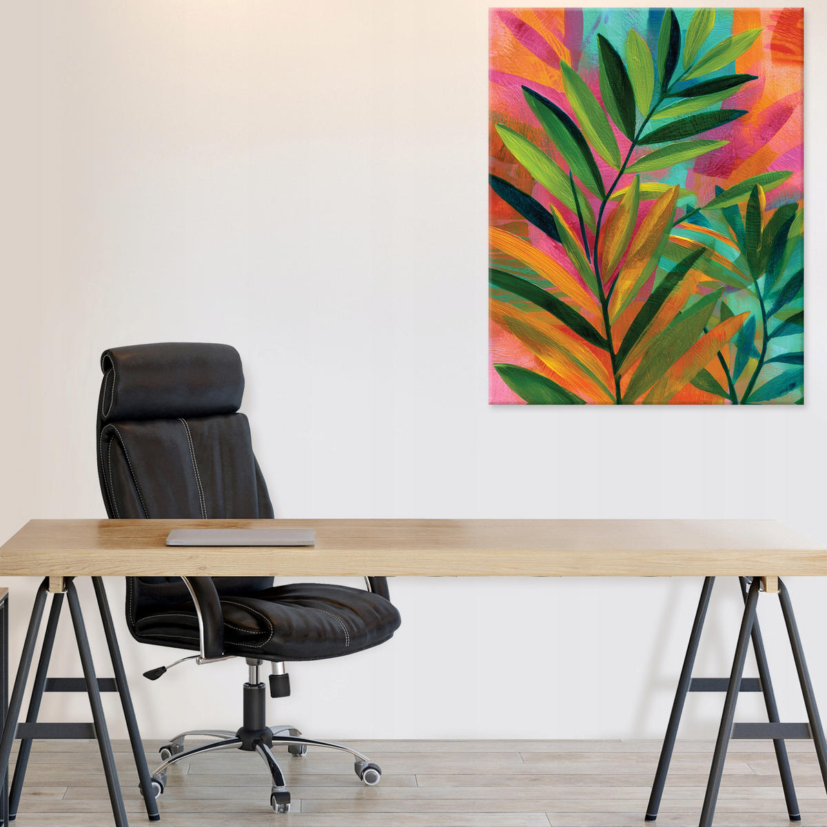 LEINWANDBILD Blätter Abstrakt Grün 80x120 cm - Multicolor, Holzwerkstoff (80/120cm) - Wallarena