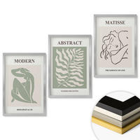 WANDBILDER 3er Set - 40x60 cm Silberner Rahmen - Stilvolle grüne Gemälde mit Figuren - Silberfarben, Kunststoff (40/60cm) - ArtPrintCave