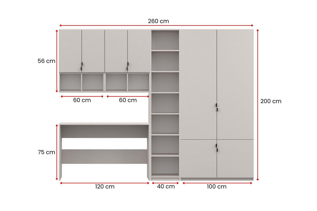 JUGENDZIMMER MANO A 7-teilig in Kaschmir - Kaschmir, Holzwerkstoff (260/200/50cm) - Deine Möbel 24