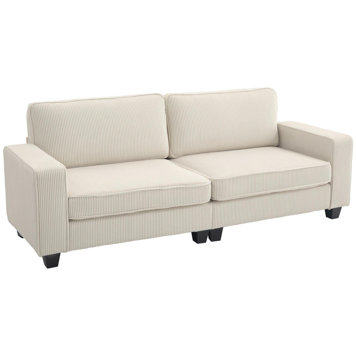 3-SITZER Sofa mit Cordbezug, Wohnzimmersofa mit Federkern, bis 400 kg, Cremeweiß - Creme/Schwarz, Kunststoff/Textil (84/87/227cm) - HOMCOM