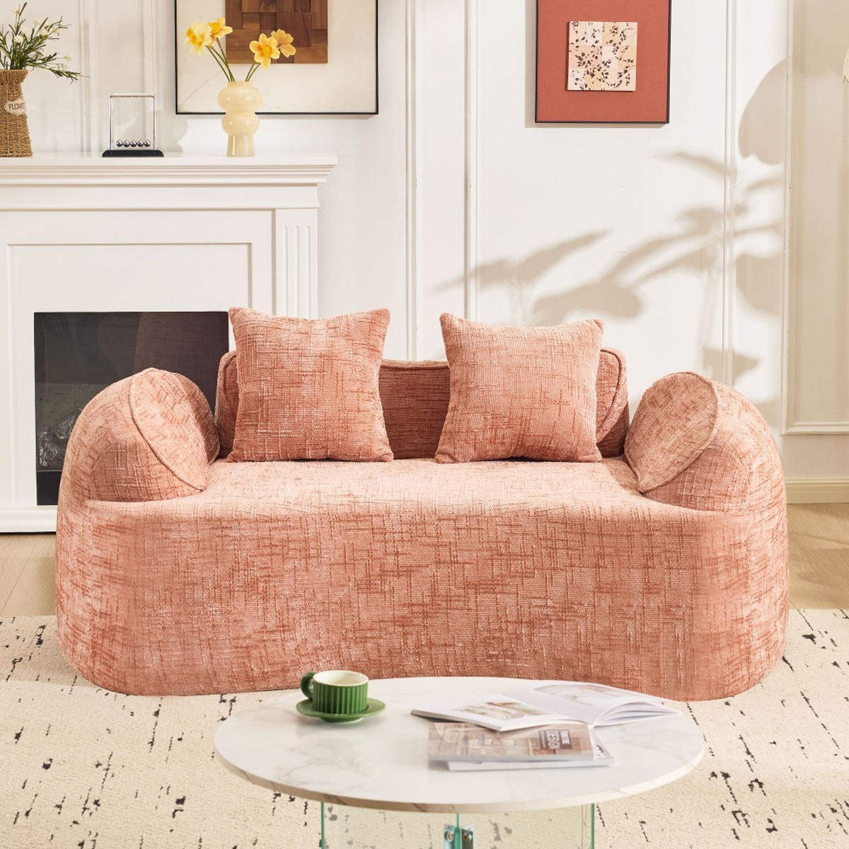 2-SITZER-SOFA, Keine Montage erforderlich, mit Kissen, Rosa - Pink, Textil (91/70/170cm) - KOMHTOM