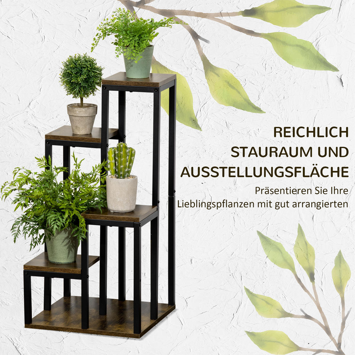 PFLANZENSTÄNDER, Stahl, Rustikal-Braun - Braun, Metall (40/81/40cm) - Outsunny