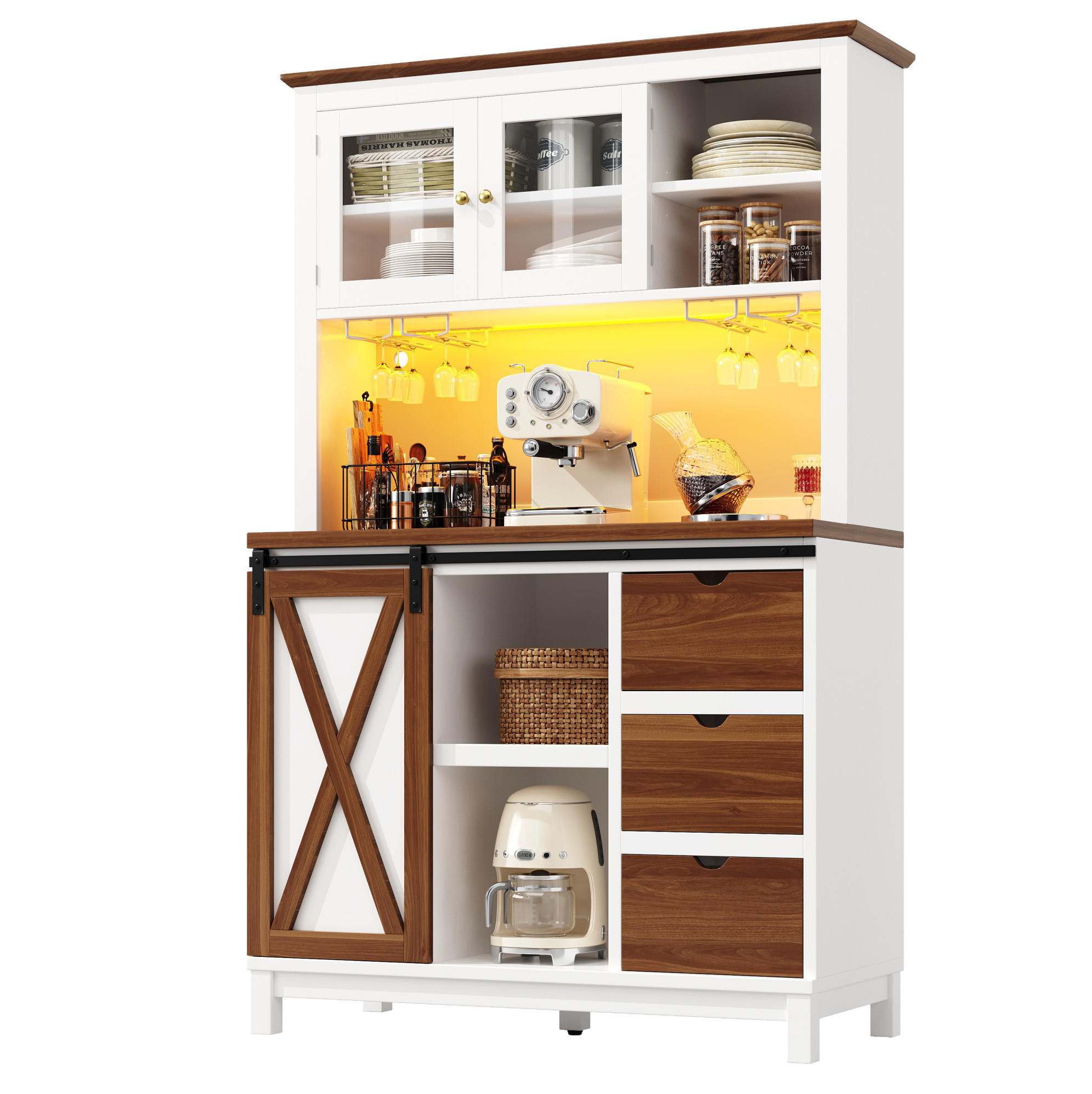 HOCHSCHRANK mit LED-Beleuchtung 104 x 40 x 180 cm MDF Metall Glas Weiß - Weiß, Glas (40/180/104cm) - Meubliv