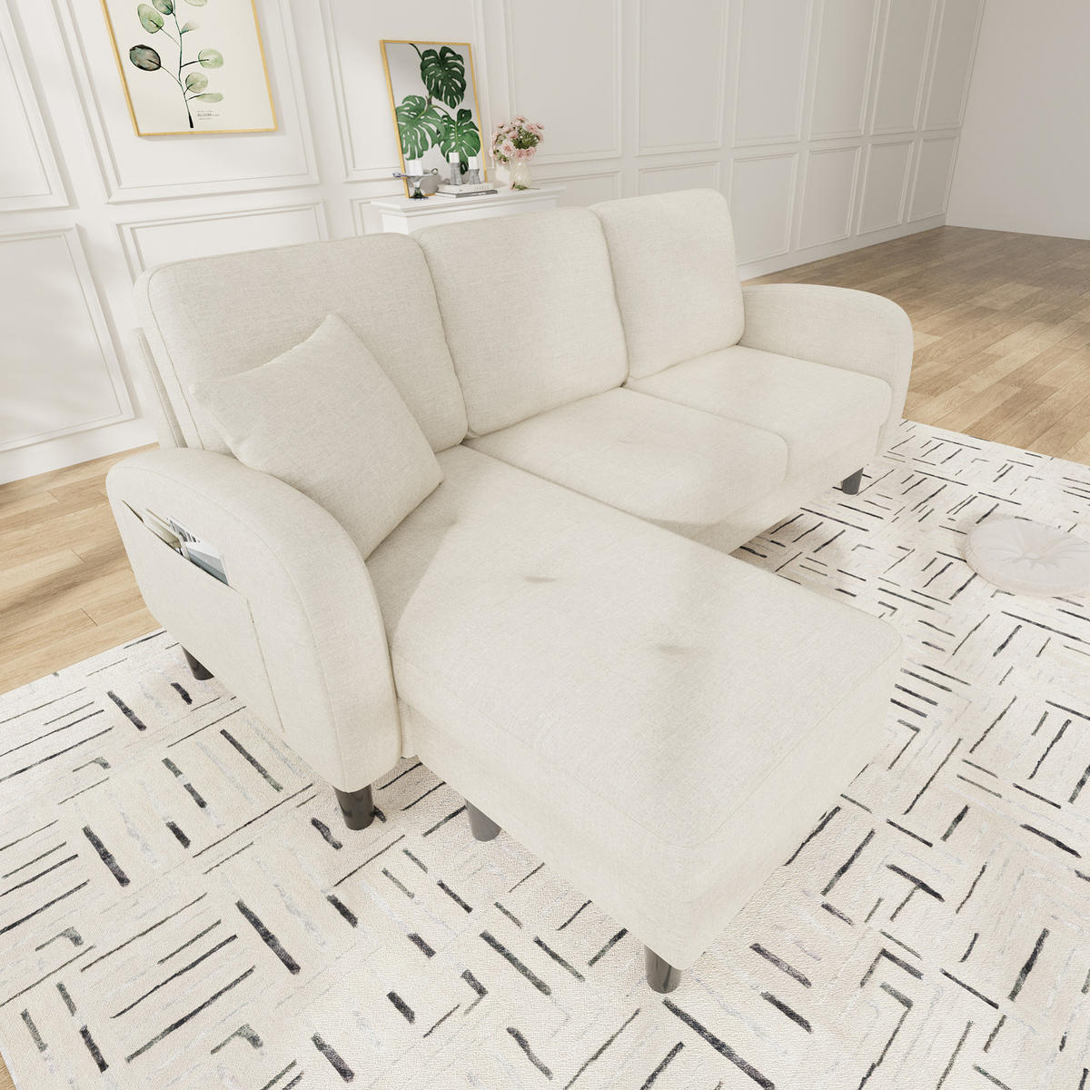 SOFA modular mit Chaiselongue 166 x 118 x 77 cm Hellbeige - Weiß, Holz (118/166cm) - Meubliv