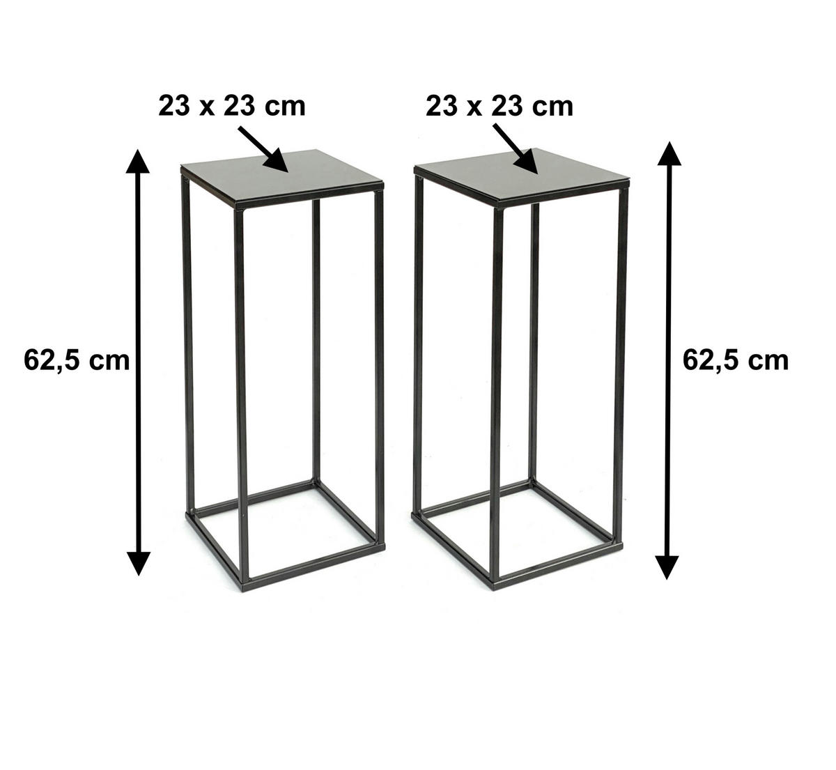 BLUMENSTÄNDER eckig (2er Set) Metall Schwarz 23/23/62,5 cm - Schwarz, Metall (23/62.5/23cm) - DanDiBo