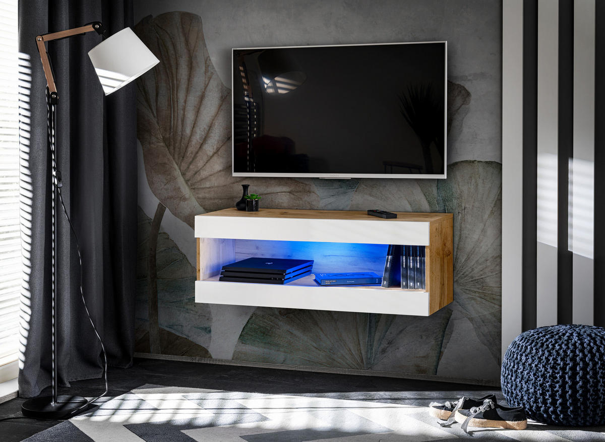 HÄNGEBOARD TV TIVOLI RTV2+BLU Offener Raum Wotan + Weiß - Weiß, Glas/Holzwerkstoff (100/36/35cm) - Komodee