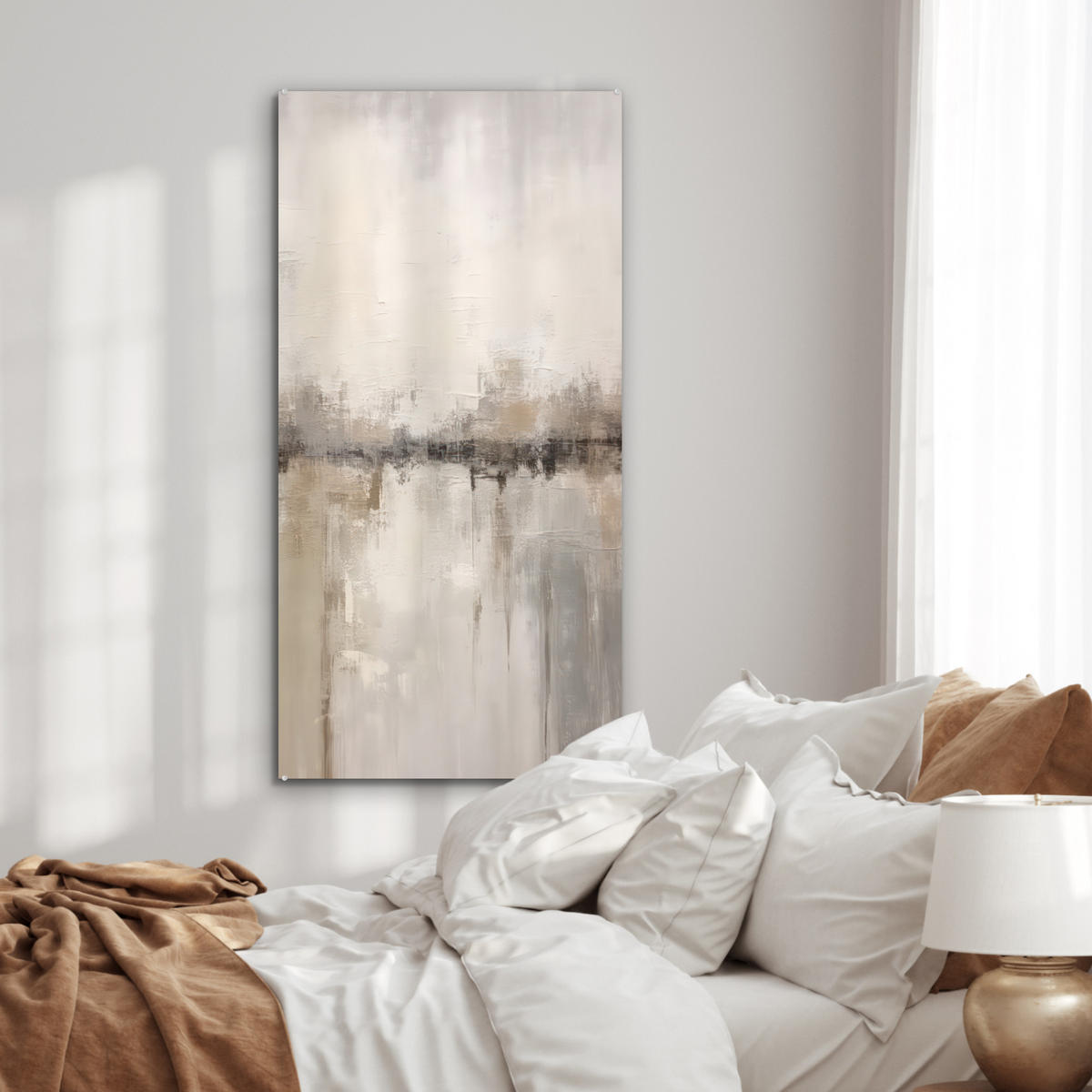 ACRYLGLASBILD Moderne Kunst - Abstrakt - Beige 60x120 cm - Beige, Glas (60/120cm) - MuchoWow