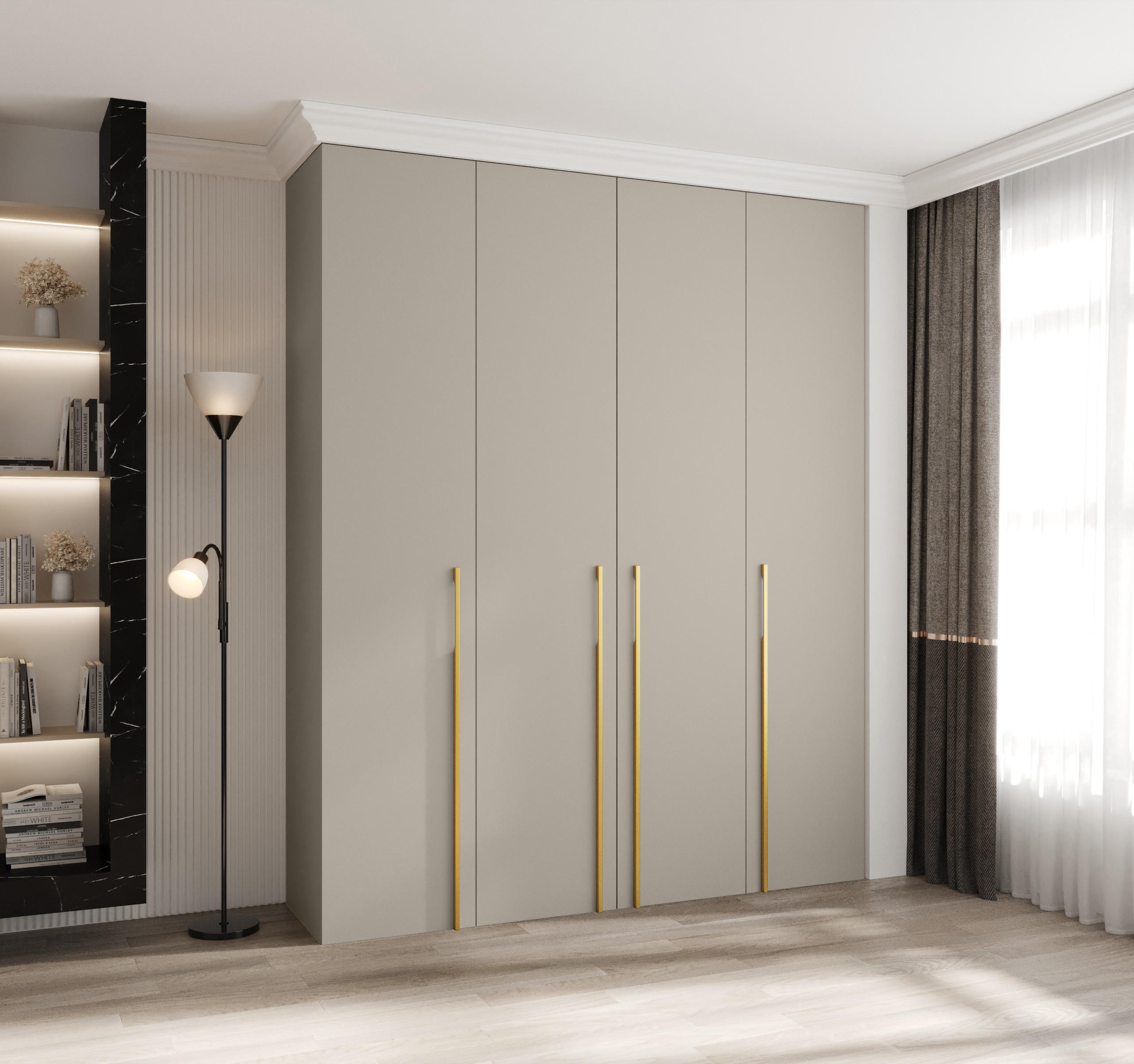 DREHTÜRENSCHRANK 245,5/200/50 4-türig - Kaschmir/Goldfarben, Holz/Metall (200/245.5/50cm) - Abiks Möbel