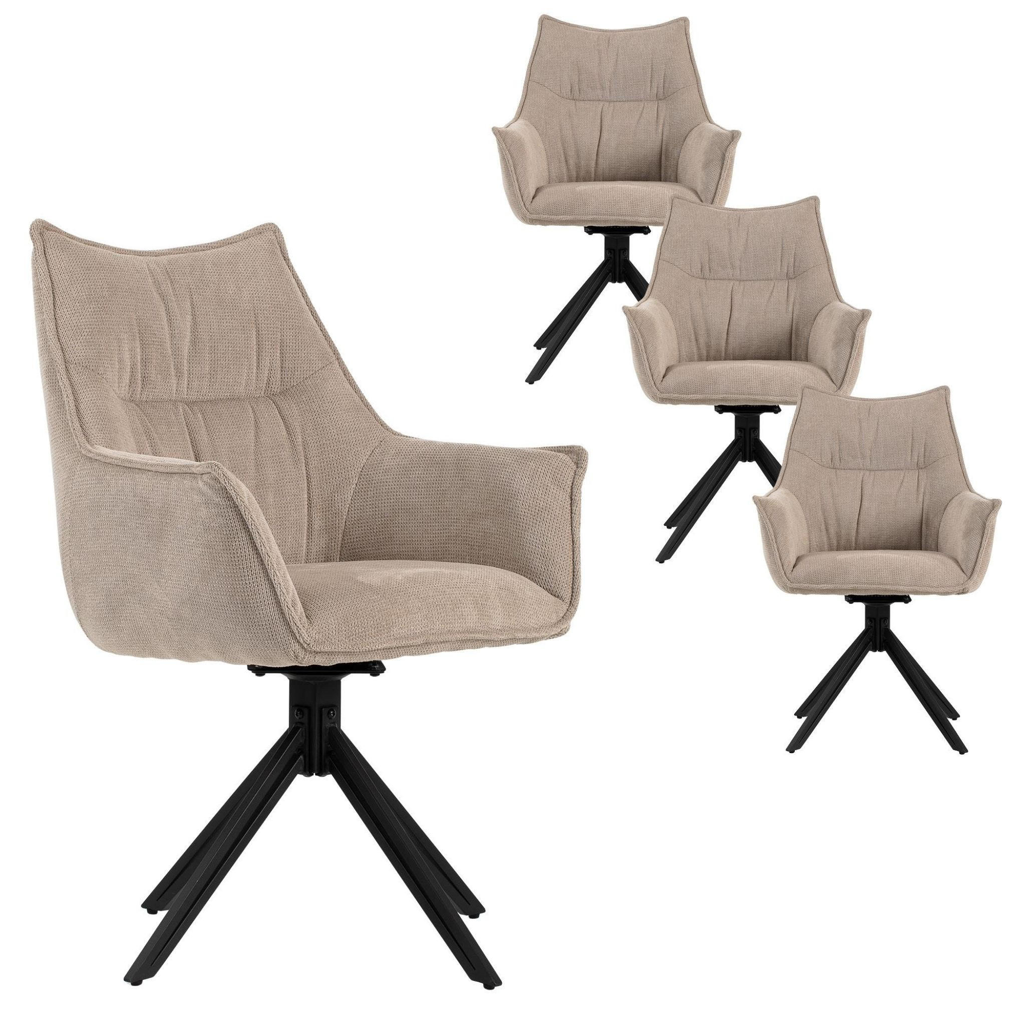 ESSZIMMERSTUHL Ginosa drehbar 4er-Set - Beige/Schwarz, Textil/Metall (62/90/66cm) - Mr. Deko