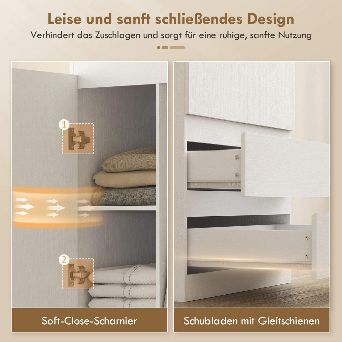 KLEIDERSCHRANK mit 2 Soft-Close-Türen Garderobenschrank mit 2 Schubladen Weiß - Weiß, Holzwerkstoff (55/177.5/80cm) - HOMCOM