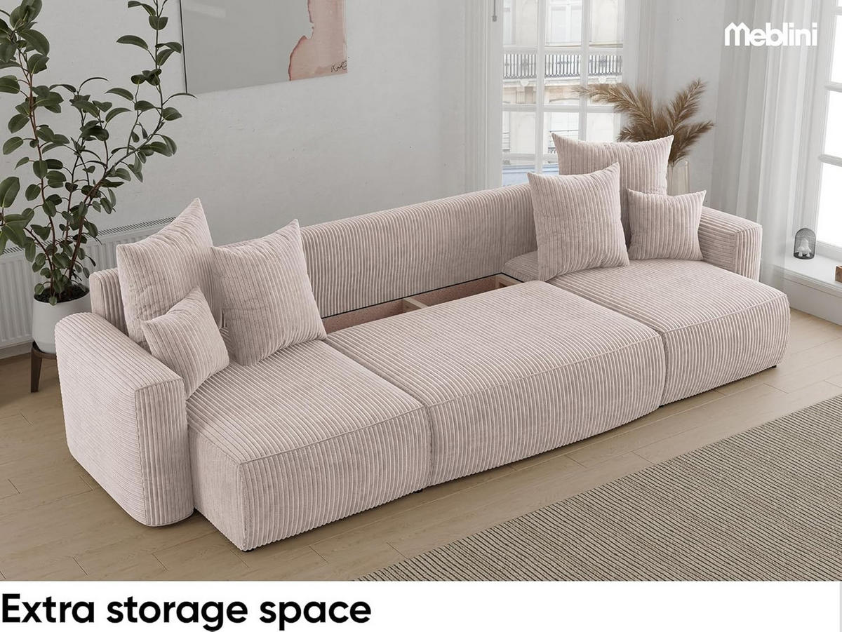 ECKSOFA DAVE U - Creme/Schwarz, Holzwerkstoff (312/142cm) - Meblini