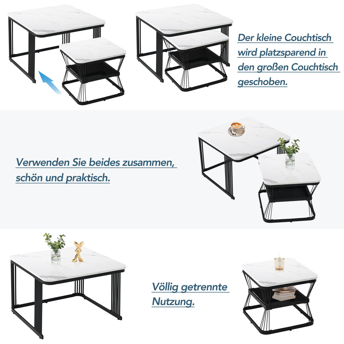 COUCHTISCH 2er-Set Weiß - Weiß, Metall (110/45/45cm) - ComfortXL