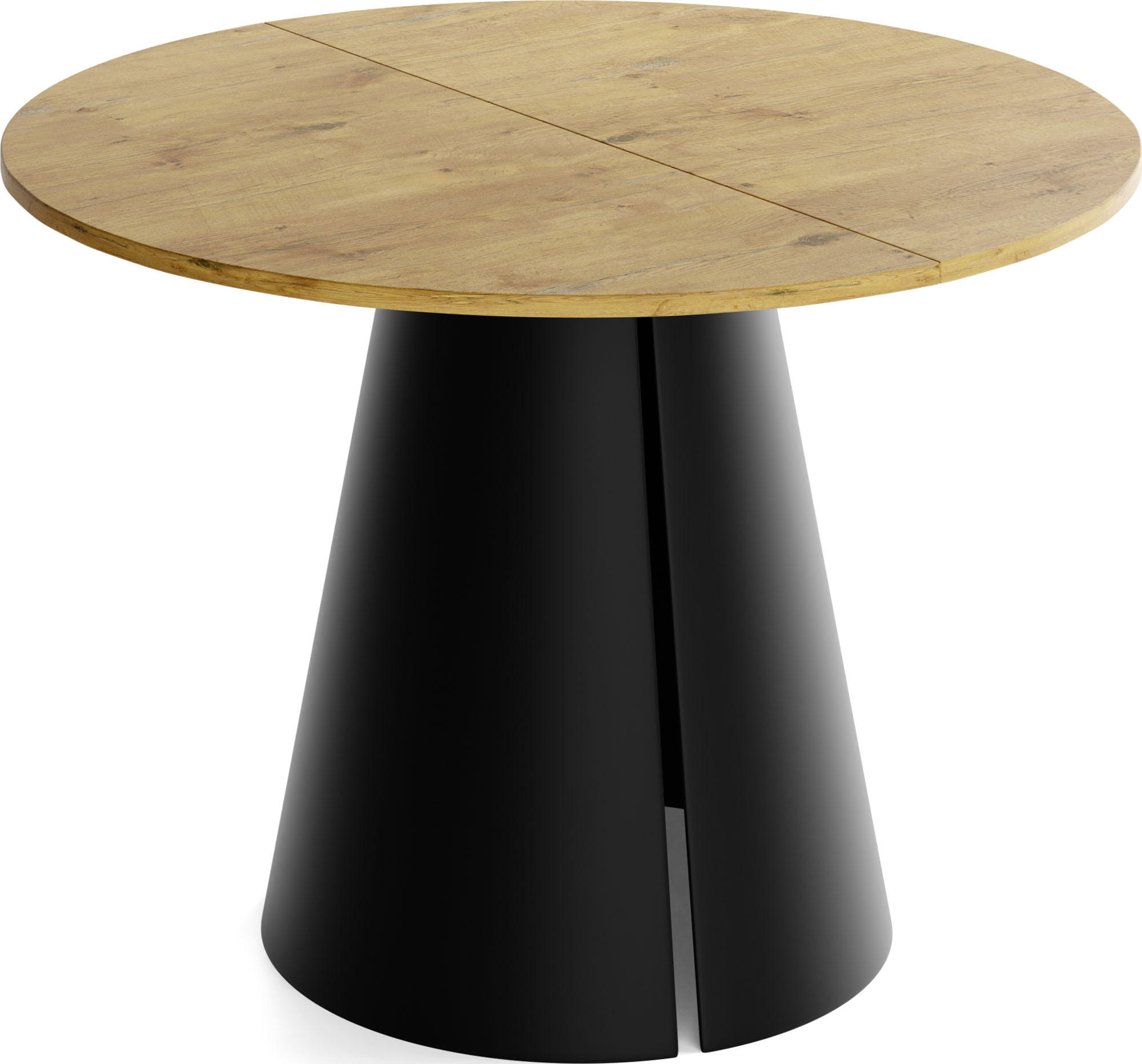 ESSTISCH Lamio runder ausziehbarer, Eiche Hell Braun 100-180/100/76 cm - Eichefarben/Schwarz, Holzwerkstoff/Metall (100/100/76cm) - WFL GROUP