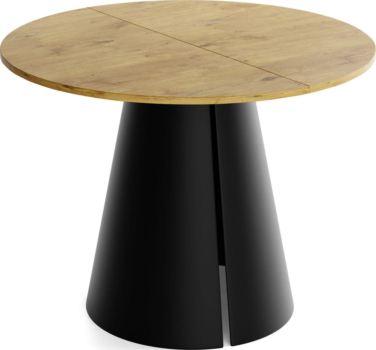 ESSTISCH Lamio runder ausziehbarer, Eiche Hell Braun 100-180/100/76 cm - Eichefarben/Schwarz, Holzwerkstoff/Metall (100/100/76cm) - WFL GROUP