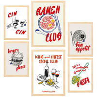 POSTER Set Mit 6 Von Lebensmitteln & Pop Art Ramen & Pasta A3 & A4 Rahmen Aus Hellem Holz - Beige, Papier (29/3cm) - Nacnic