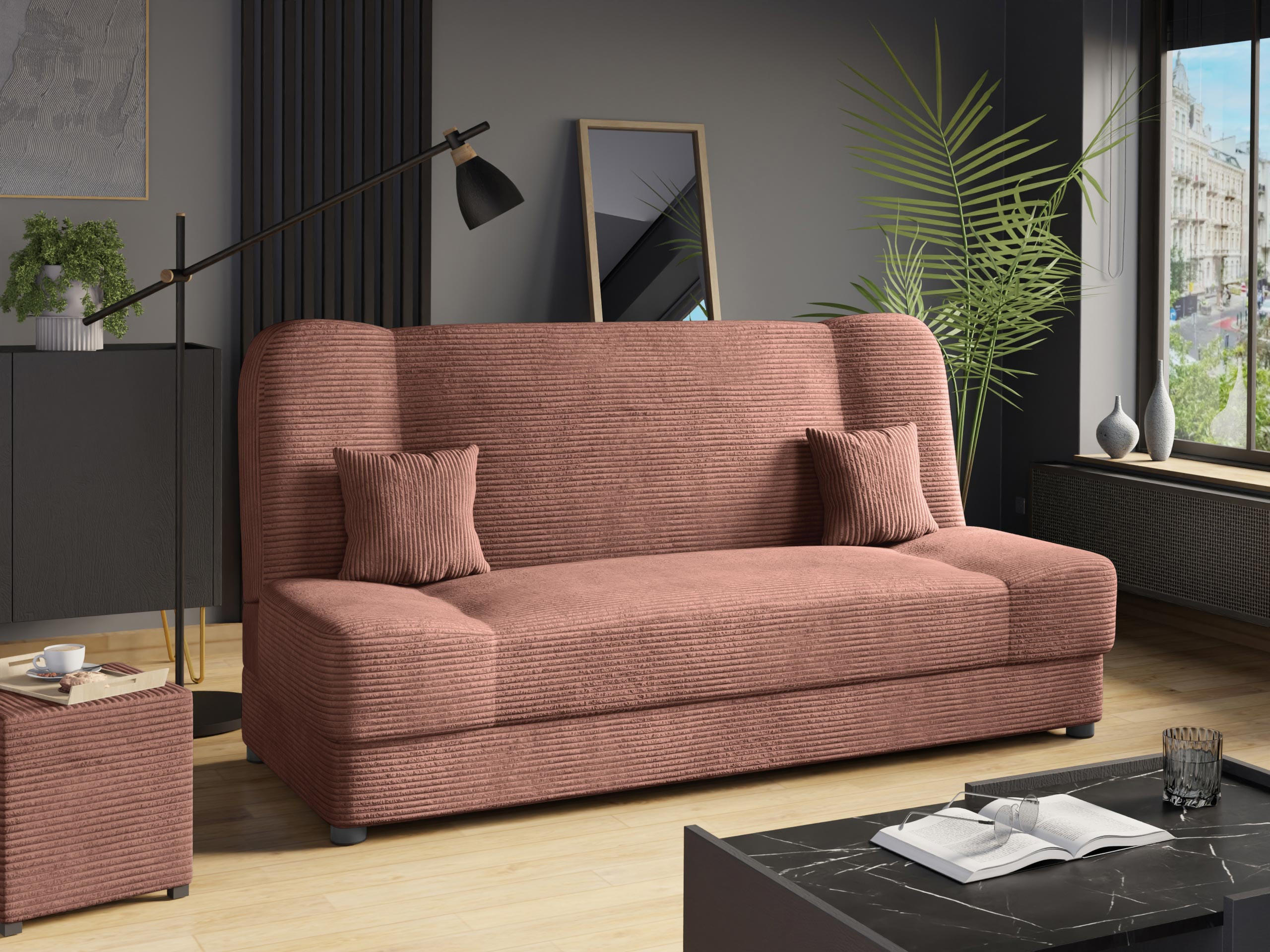 SCHLAFSOFA Jonas Cord - Rosa, Holz/Textil (195/86/87cm)