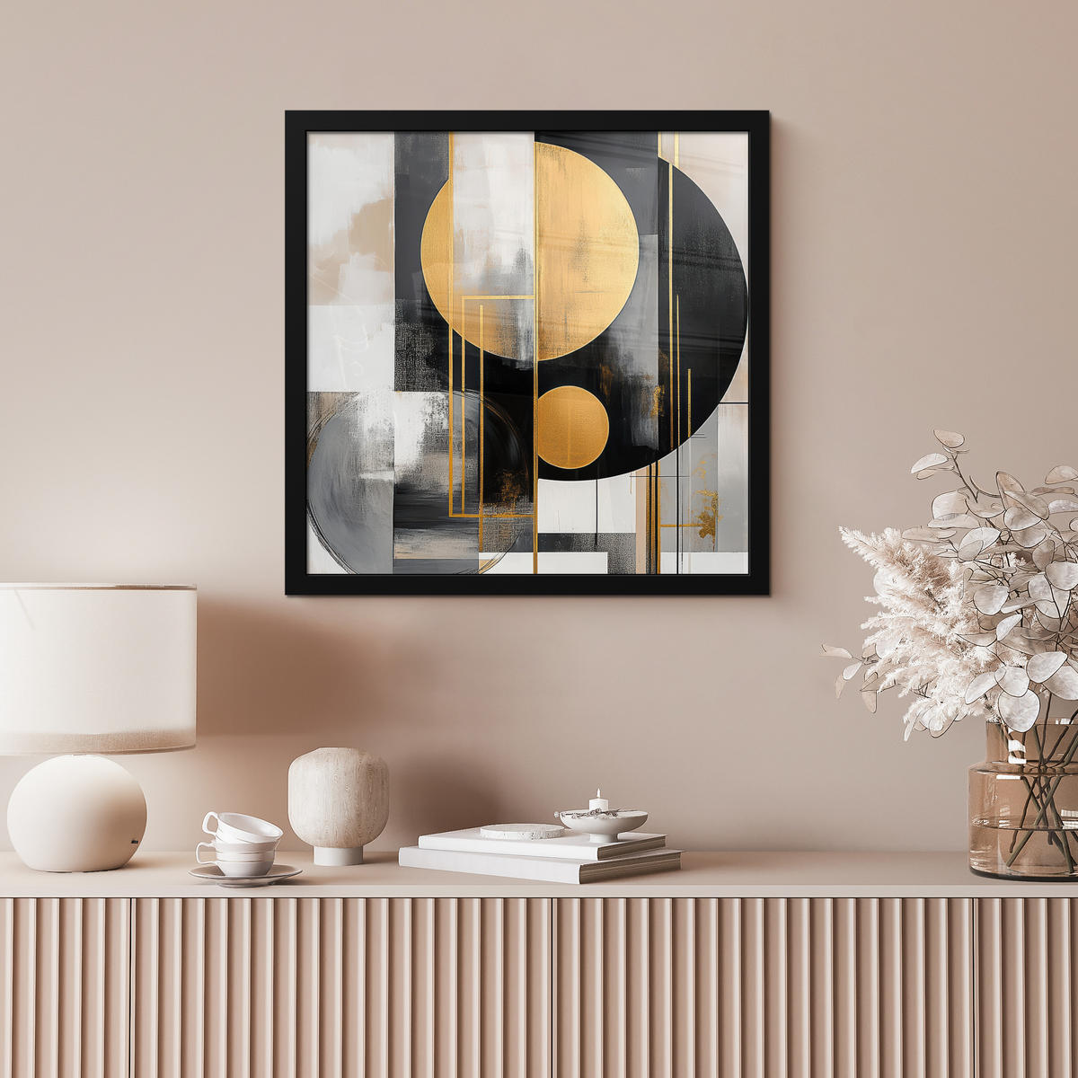ZARÁMOVANÝ PLAGÁT Abstraktné - Zlato - Striebro - Tvary - Estetické - Moderné 40x40 cm - zlatá, papier (40/40cm) - MuchoWow