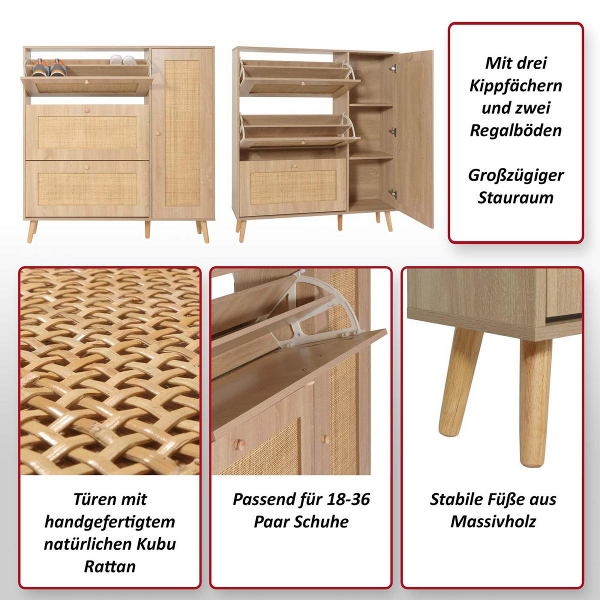 RATTAN-SCHUHKIPPER Weiß - Weiß, Holz (120/127/24cm) - MCW