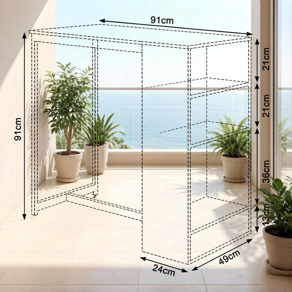 BARTISCH DE-37246 mit 3 Regalen und Metallrahmen Helle Eiche - Eichefarben, Holzwerkstoff (91/49/91cm) - ComfortXL