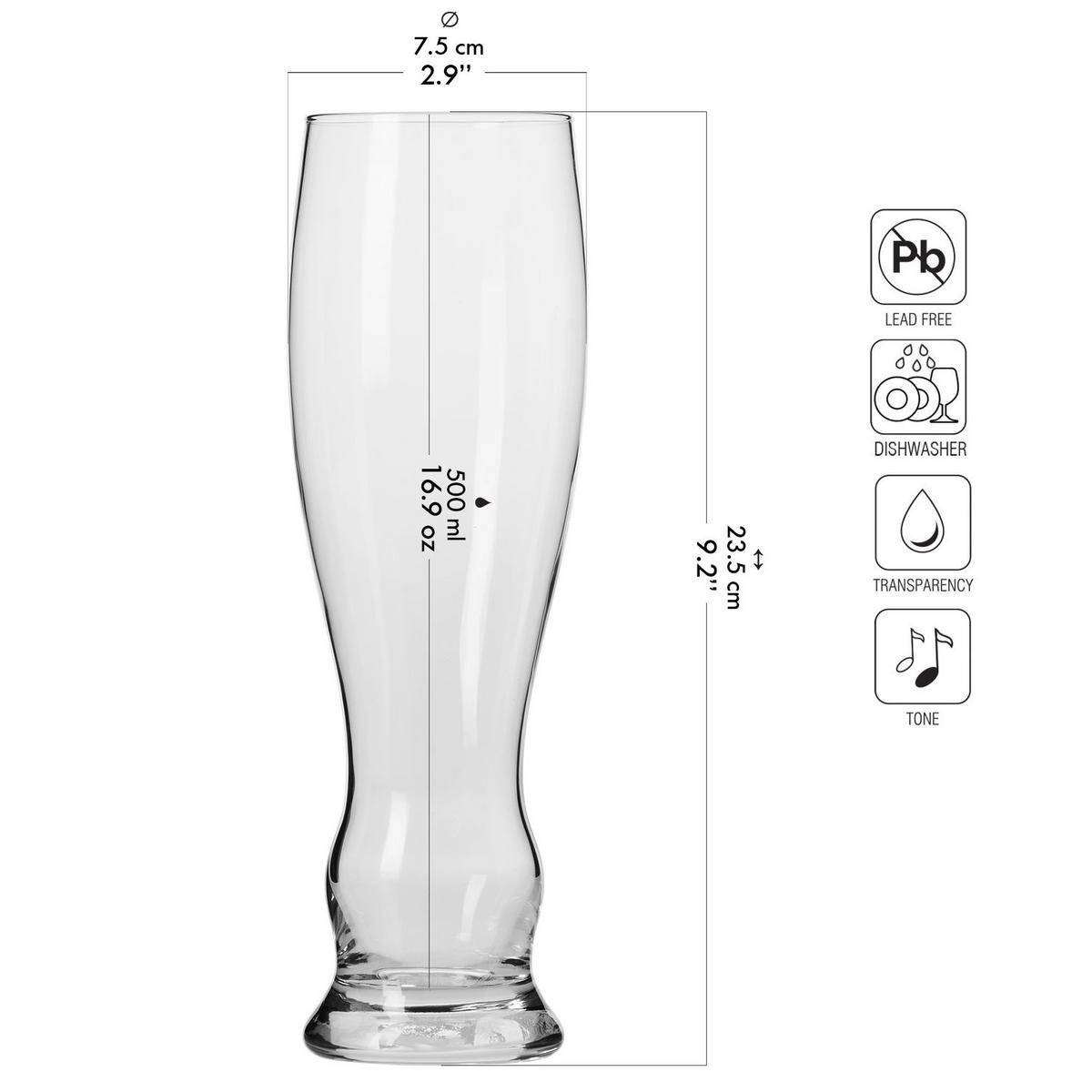 WEIZENBIERGLÄSER, 6er-Set, 500 ml - Transparent, Glas (0.5L) - Krosno Glass