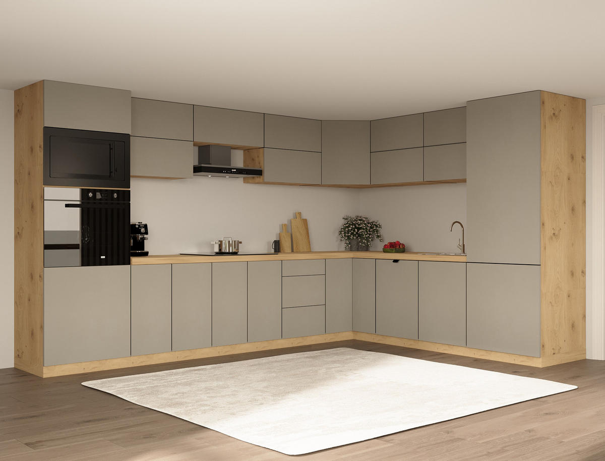 WINKELKÜCHE 360cm x 260cm- Langen KL11-M360 - in Beige/Matt - Beige, Holz (620/212/58cm)