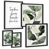 BILDER SET 5er Set - 50x50 cm & 20x30 cm & 40x60 cm Schwarzer Rahmen - Dekoration aus grünen tropischen Blättern - Schwarz, Kunststoff (40/60cm) - TULUP