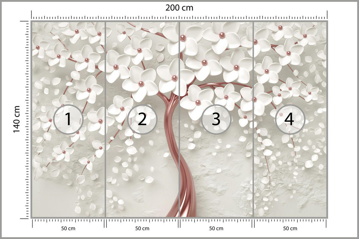 FOTOTAPETE für Schlafzimmer Perlmutt Blumen Abstract Baum 200x140 - Beige/Rosa, Papier (200/140cm) - Muralo