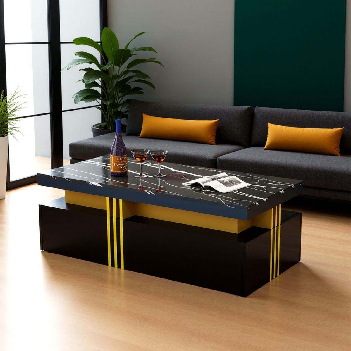 COUCHTISCH Golden 117/68/75CM - Goldfarben, Holzwerkstoff/Metall (117/68/75cm) - Urban Meuble