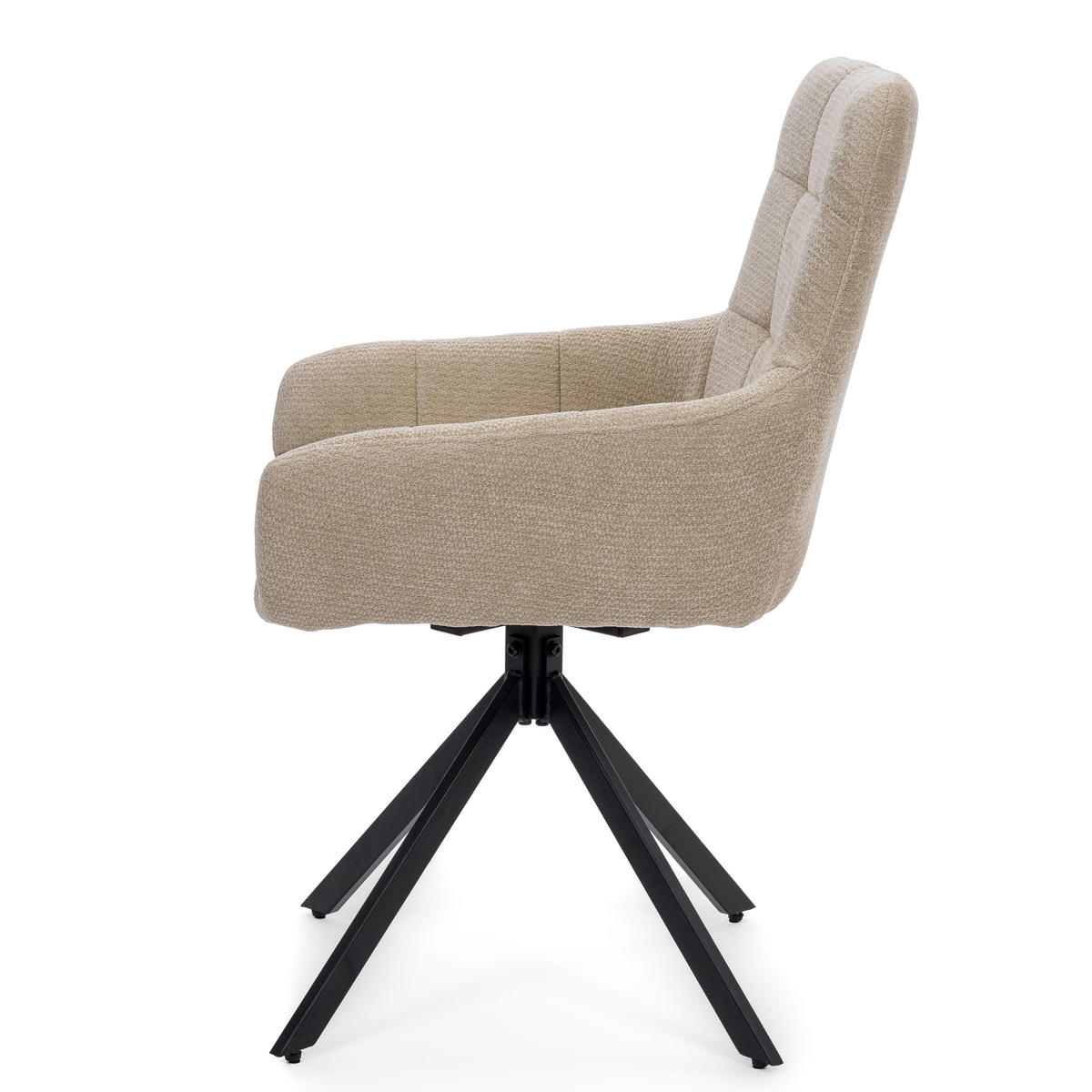 STUHL FUNO drehbar gepolsterter mit Steppung - hellbeige - Chenille - Ecru/Schwarz, Textil/Metall (58/87/60cm) - NEW HOME