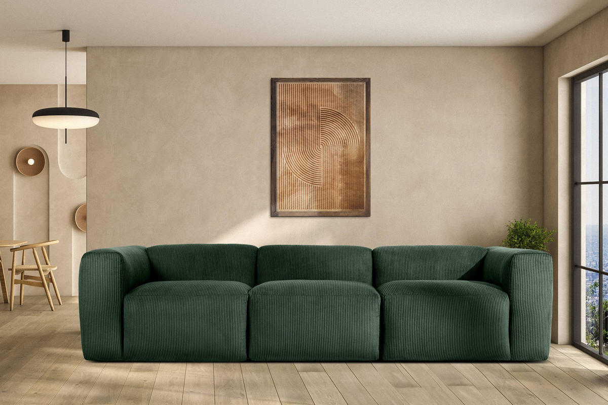 3-SITZER-MODULSOFA BUFFO mit extrem weicher und bequemer Sitzfläche, Kordstoff, dunkelgrün - Dunkelgrün, Textil (290/73/96cm) - KONSIMO®