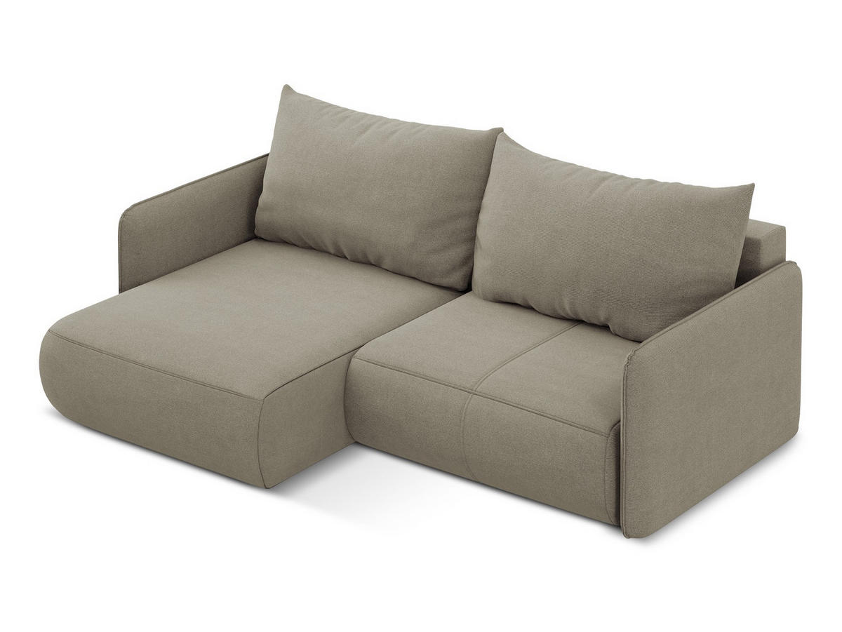 ECKSOFA mit Schlaffunktion Strukturstoff Stoff Beige - Beige/Schwarz, Kunststoff/Textil (148/207cm) - Makamii