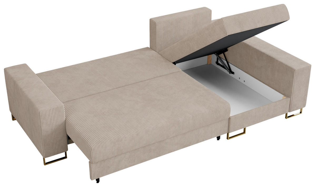 ECKSOFA Dorian Cord Beige - Beige/Goldfarben, Textil/Metall (242/138cm) - MKS
