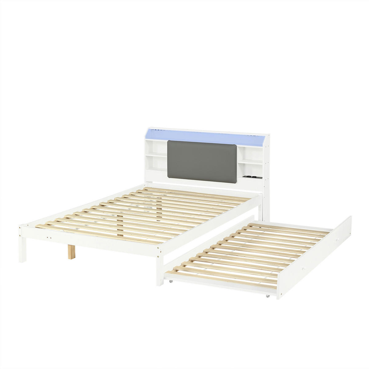 AUSZIEHBETT 120/200 cm DE-32716 mit LED und Ladestation Weiß - Weiß, Holz (120/200cm) - ComfortXL