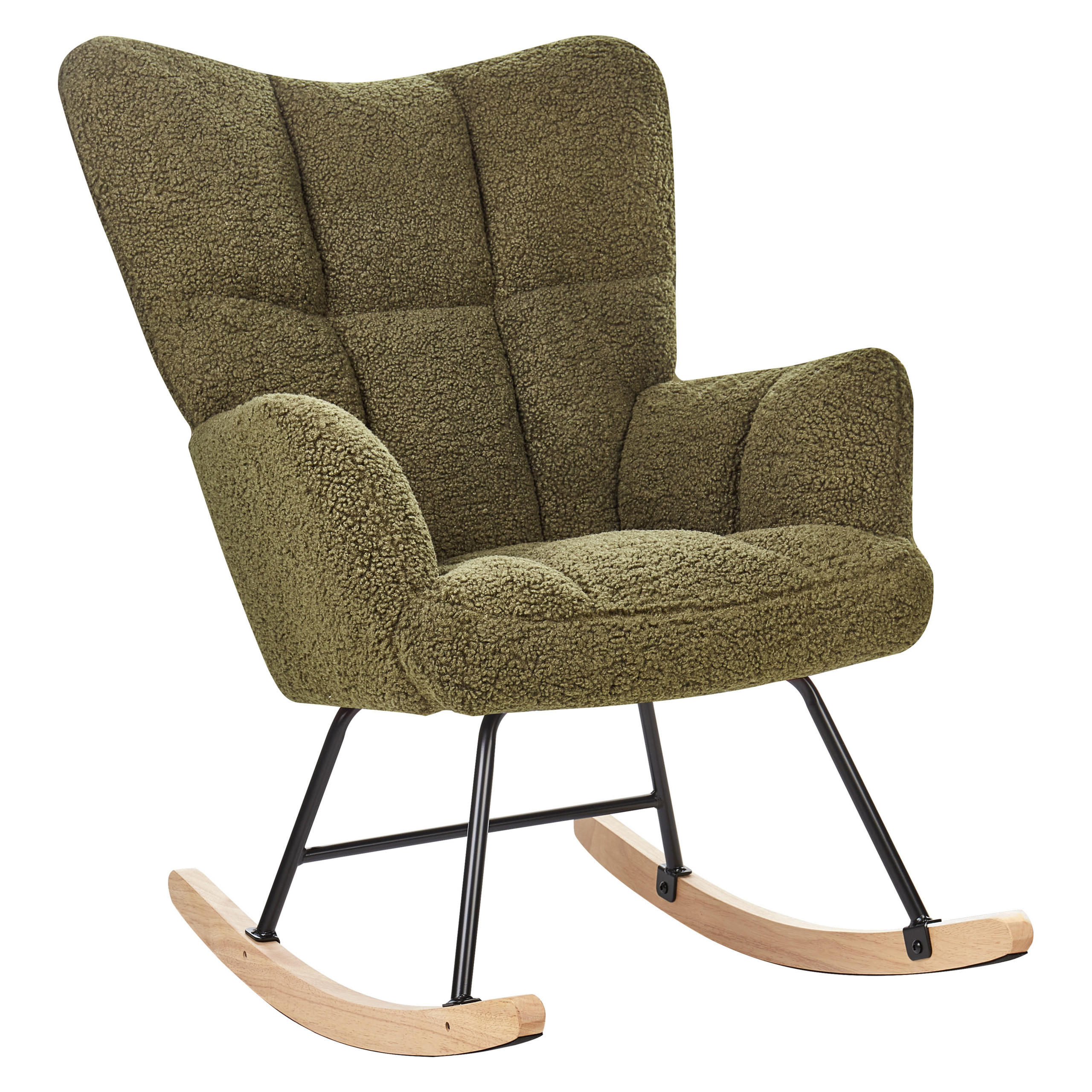 SCHAUKELSESSEL Bouclé Dunkelgrün Oulu - Hellbraun/Schwarz, Textil (71/104/83cm) - Beliani