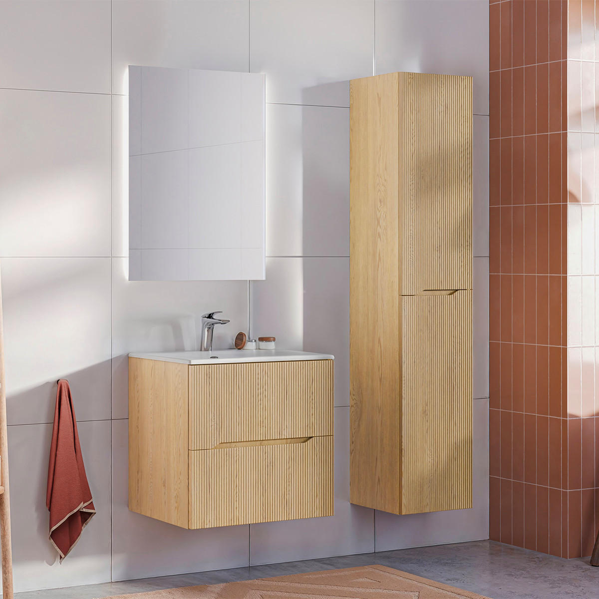 BADMÖBEL 60.2cm Isaline 2er-Set Helle Eiche - Braun, Holzwerkstoff (60.2/57/46cm) - Petits-meubles