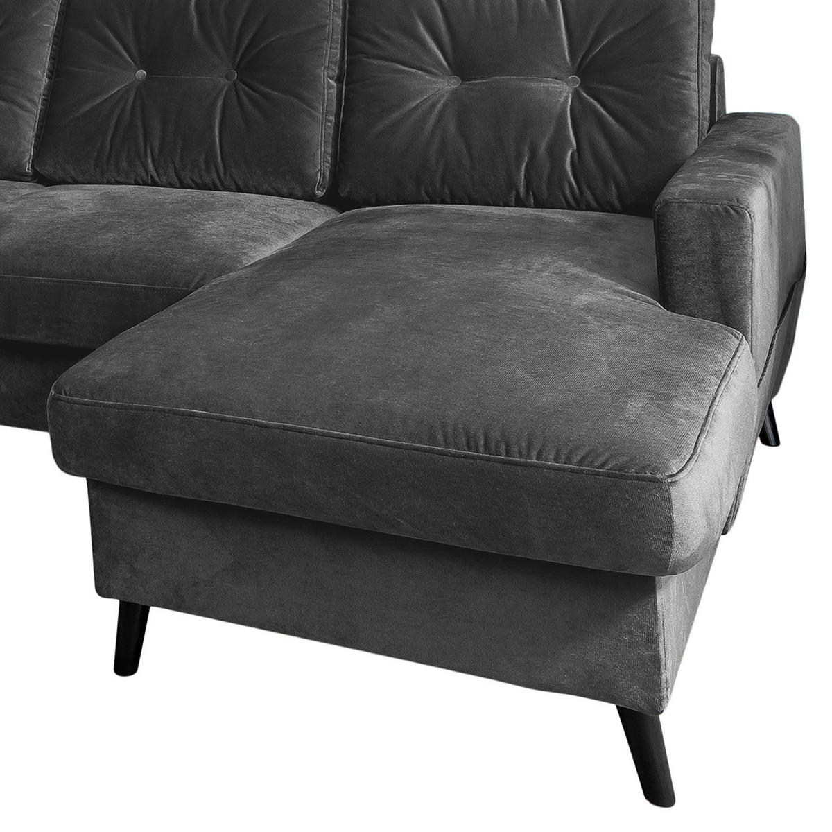 WOHNLANDSCHAFT mit Longchair - Dunkelgrau/Schwarz, Buchenholz/Textil (297/90/200cm) - home24