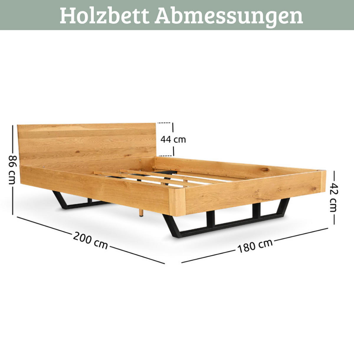 MASSIVHOLZBETT 180x200 cm KEILO Eichenholz Bettrahmen Metallkufen - Braun, Holz (180/200cm) - DELUKE