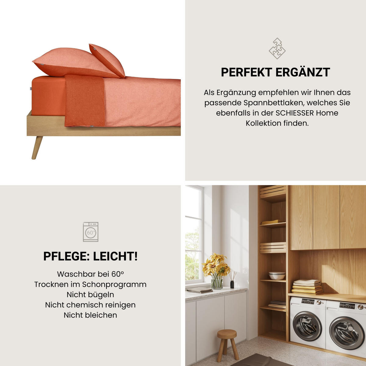 BETTWÄSCHESET Doubleface - Renforcé - 2-teilig - 135 x 200 cm - Terrakotta - Terracotta, Textil (135/200cm) - SCHIESSER