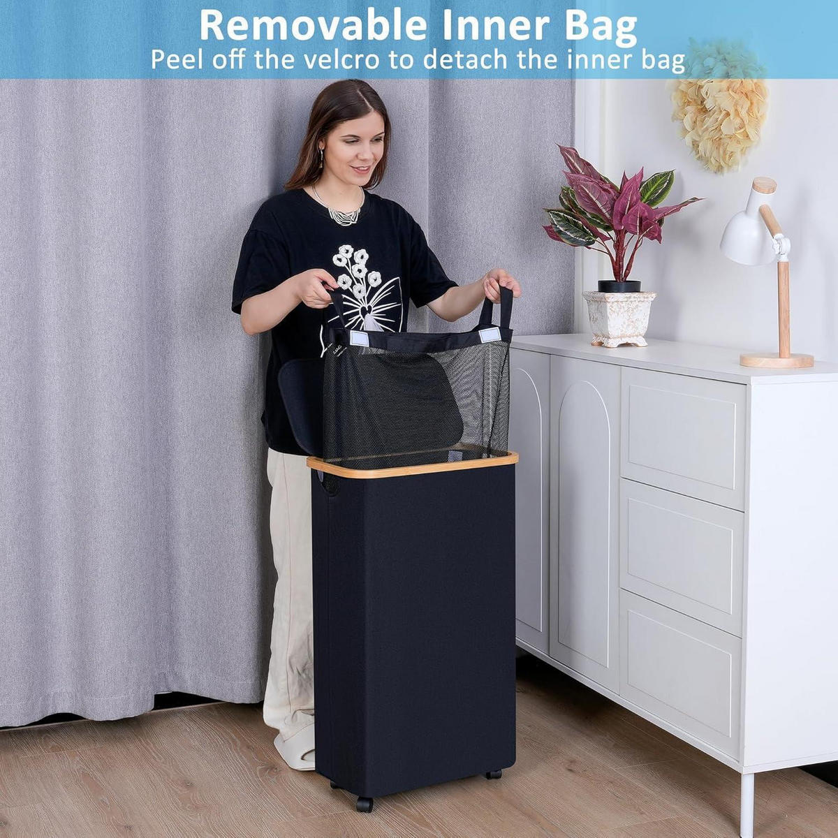 WÄSCHEKORB mit Rollen 75L Beige - Beige, Textil (25.5/70/44cm)