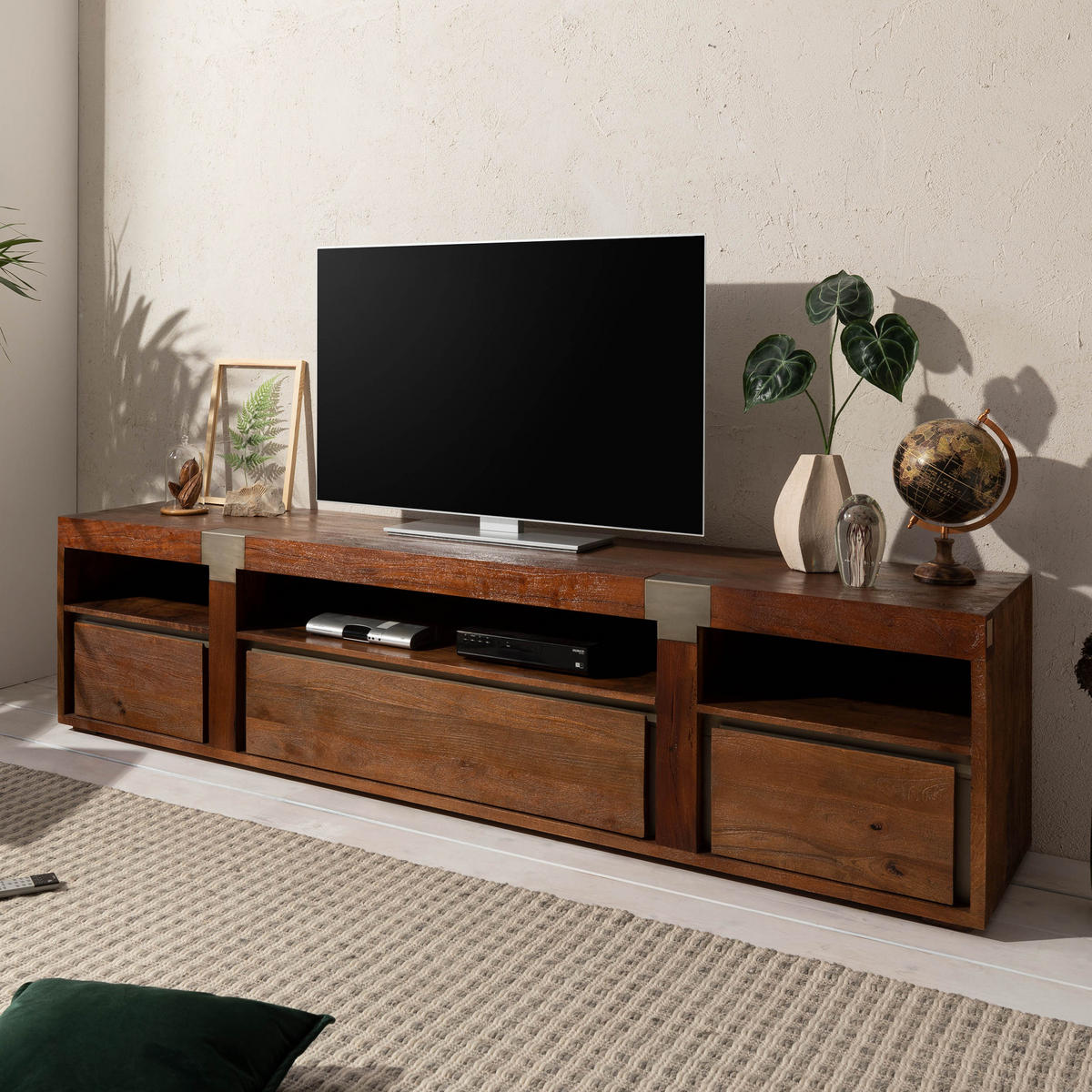 TV-BOARD Mango 220x48x55 braun lackiert Amsterdam #26 - Braun, Holz (220/55/48cm) - Massivmoebel24