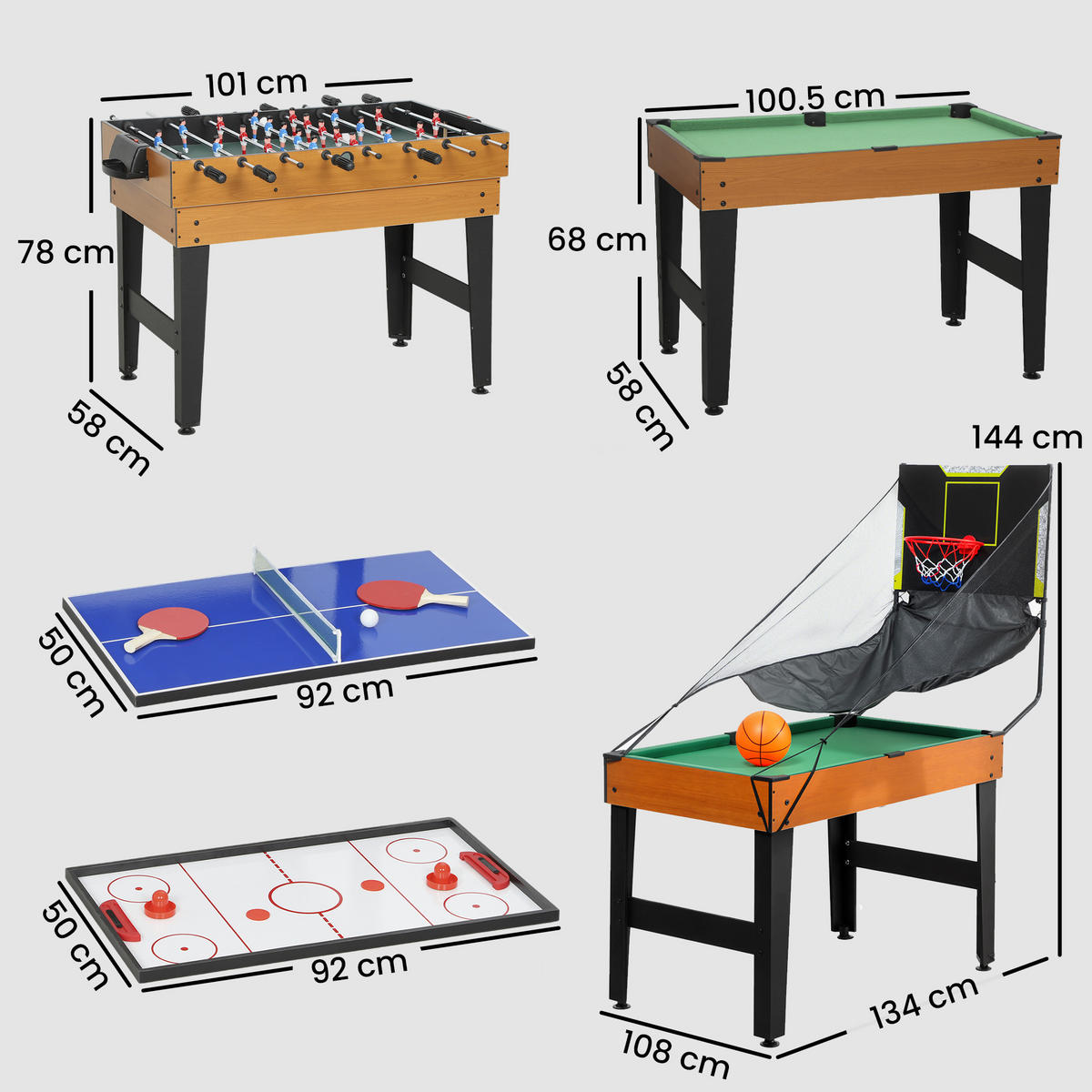 MULTISPIELTISCH 5-in-1 DE-10821 53 Zubehörteile Walnuss - Walnussfarben, Holzwerkstoff (108/134cm) - ComfortXL